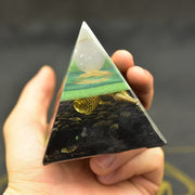 Orgonite Pyramide Obsidienne et Quartz blanc 7cm