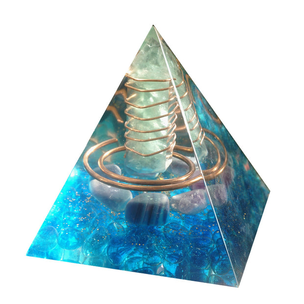Orgonite Pyramide en Fluorite verte, Améthyste et Quartz bleu