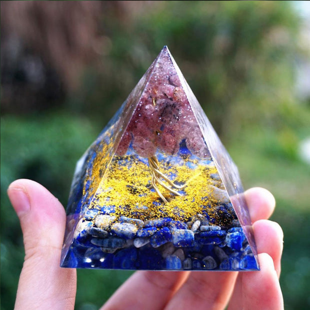 Orgonite Pyramide Lapis lazuli et Quartz rose 5cm