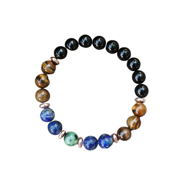 Bracelet Onyx noir, Lapis lazuli, Oeil de tigre, Rubis zoisite